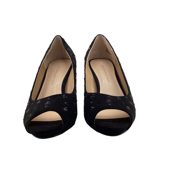 Luxe By Carmen Marc Valvo Heels Size 8 Faith Womens Black Peep Toe Beaded - Picture 2 of 8